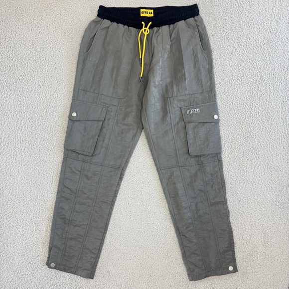 GFTD LA Other - GFTD‎ LA Pants Gray Nylon Cargo Jogger Drawstring Pockets Streetwear